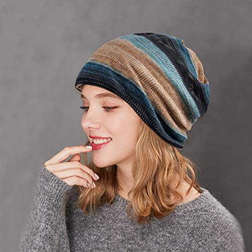 XYIYI Womens Chemo Headwear Hats Cotton Slouchy Beanie Cap Scarf - color: 2pcs Stripe-d