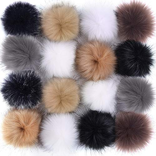 Coopay 16 Pieces Faux Fox Fur Pom Pom Balls DIY Fur Fluffy Ball with Elastic Loop for Hats Keychains Scarves Gloves Bags Charms Knitting Accessories (Popular Mix Colors) - color: Popular Mix Colors