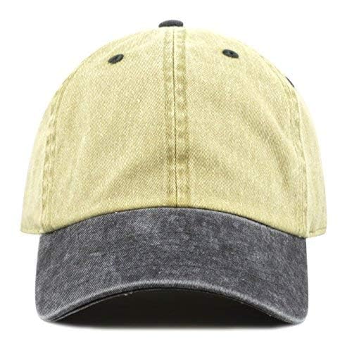 The Hat Depot 100% Cotton Pigment Dyed Low Profile Dad Hat Six Panel Cap - color: 2. Khaki/Black