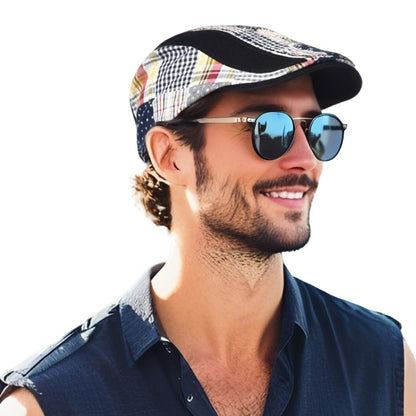 Cabbie Hats for Men Summer,Cotton Beret Newsboy Hat Ivy Gatsby Adjustable Flat Cap Beret for Driving - color: Cotton -Black B