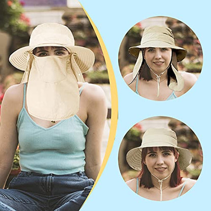 Fishing Hat for Men & Women, Sun Protection Hat with Face Cover & Neck Flap - color: Beige