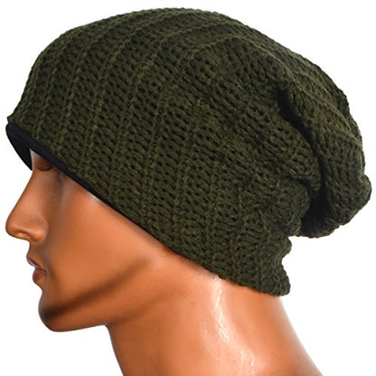 VECRY Mens Slouchy Beanie Knit Skull Cap Long Baggy Hip-hop Winter Summer Hat B305 - color: Ribbed-green, size: Large