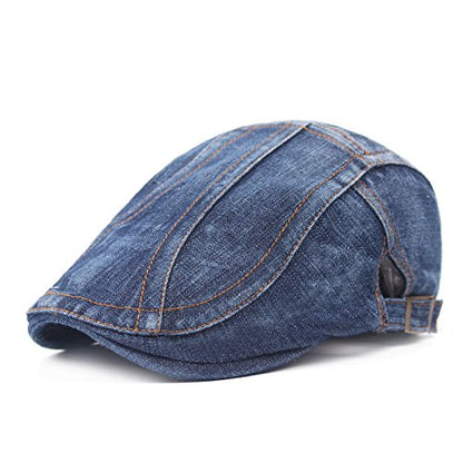 Newsboy Hats Flat Ivy Gatsby Cabbie Driving Denim Berets Cap for Men Women - color: Dark Blue