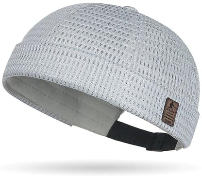 Mens Mesh Brimless Cap with No Brim, Summer Docker Cap Beanie Hat Flip Sailor Skullcap Breathable - color: Light Grey