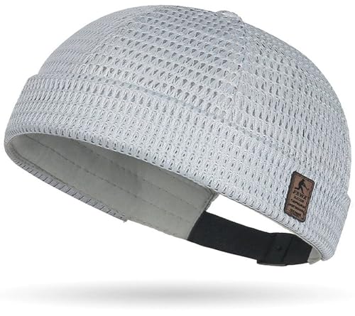 Mens Mesh Brimless Cap with No Brim, Summer Docker Cap Beanie Hat Flip Sailor Skullcap Breathable - color: Light Grey