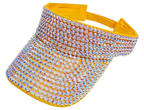 ASUITOFK Bling Rhinestone Sport Sun Visor Hats Adjustable Summer Cap Visor Caps for Men and Women Outdoor Hat - color: Yellow