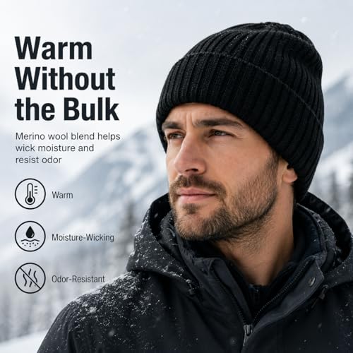 Oversize M/L/XL/XXL Merino Wool Beanie Hat for Men & Women - color: Black, size: Medium-Large