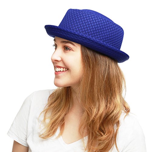 The Hat Depot Unisex Light Weight Classic Soft Cool Mesh Pork Pie hat - color: Royal, size: Small-Medium