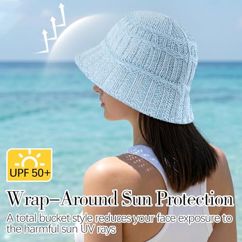 Breathable Cotton Bucket Hat Lightweight Packable Cloche Hat Sun Beach Cap - color: Blue