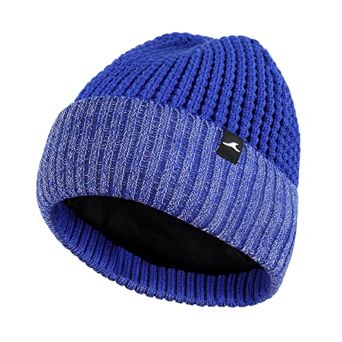 Achiou Reflective Beanie for Men Women, Fleece Lined Winter Cuffed Hat - color: Blue
