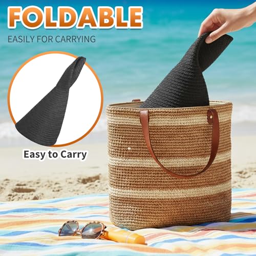 Barelove Sun Straw Hat Wide Brim Shape Hat with UPF 80+, Packable Foldable Floppy Summer Beach Hat for Women Men - color: Black