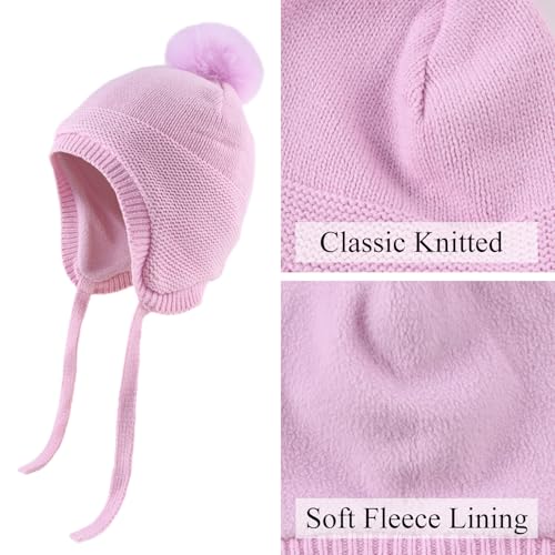 JANGANNSA Basic Winter Baby Boy Beanie Pompom Knit Girl Hat Kid Earflap Cap - color: Magenta Hat, size: 0-6 Months