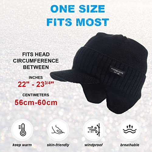 Ruphedy Mens Beanie with Brim Winter Hat Knitted Thick Fleece Visor Beanie - color: B323-black