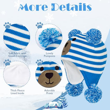 Baby Winter Hat Toddler Beanie Warm Fleece Lined Earflap Cap with Pom Pom - color: O1pc Bear Blue, size: 2-3T