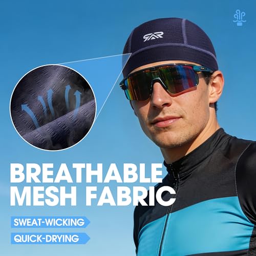 QINGLONGLIN Breathable Mesh Skull Cap Sweat Control HelmetLiner 2-Pack - color: Black + Blue