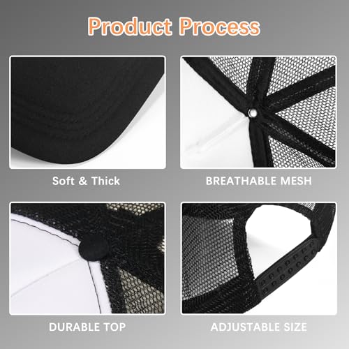 OKBA 5 Pack Sublimation Blank Baseball Cap Adjustable Hat Polyester Mesh Trucker Hats for Men and Women - color: 5pcs Black and White Hat