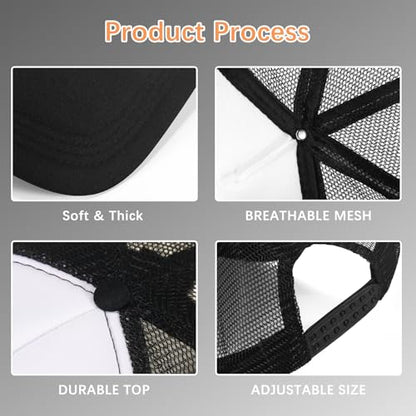 OKBA 5 Pack Sublimation Blank Baseball Cap Adjustable Hat Polyester Mesh Trucker Hats for Men and Women - color: 5pcs Black and White Hat