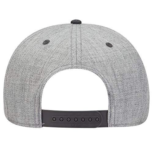 OTTO SNAP Wool Blend Twill Round Flat Visor 6 Panel Pro Style Snapback Hat - color: H.blk/H.gry/H.gry