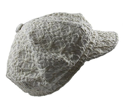 Ladies Summer Crochet Newsboy Hats (Ivory)