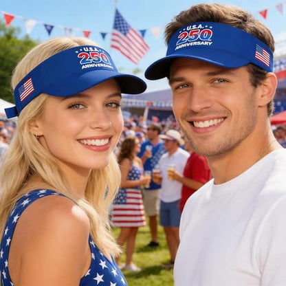 USA Visor Hat Sun Adjustable Sports Beach Cap Men Women Adults - color: 250th Anniversay-blue 5