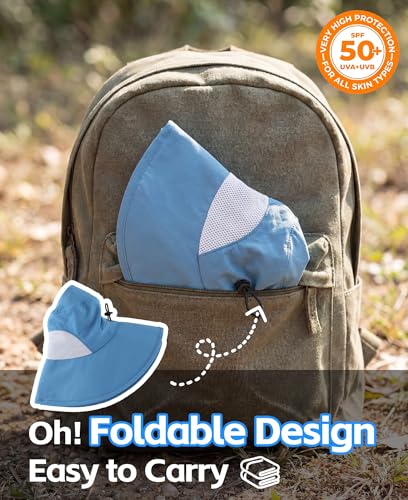 Home Prefer UPF50+ Mens Sun Hat Wide Brim Fishing Hat for Men UV Protection Womens Beach Bucket Hat for Golf Hiking Gardening - color: Blue