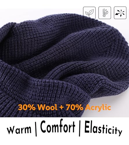 Home Prefer Mens Wool Blend Winter Hat Double-Layer Warm Knit Pre-Curve Visor Beanie Brimmed Beanies Hat for Men Women - color: Navy Blue