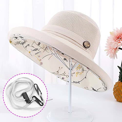 Women Wide Brim Sun Hats Metal Wired Edge Summer UV Protection Beach Fishing Hat for Hiking Garden Travel Chin Strap - color: A1-m9163-beige, size: One Size