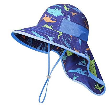 icolor Kids Sun Hat UPF50+ Sun Protection Bucket Hat Toddler Summer Beach Play Hats with Neck Flap for Girl Boy Ages 3~10 - color: Littledinosaur