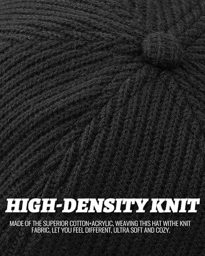 Clakllie Warm Brimless Hat Knitted Skull Cap Docker Hat Soft Beanie Worker Hat Rolled Cuff Sailor Fisherman Leon Hat - color: S-dbh04-black