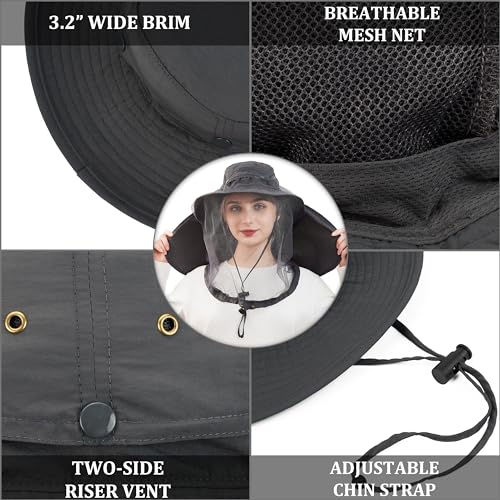 Palmyth Head Net Hat, Sun Hat Safari Hat - color: Charcoal
