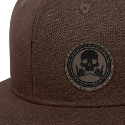 Flat Brim Hats for Men - Gothic Style Skull Hat Leather Pattern - Hip-Hop Snapback Hat Skeleton Hats for Men - color: 03.skeleton-2-brown