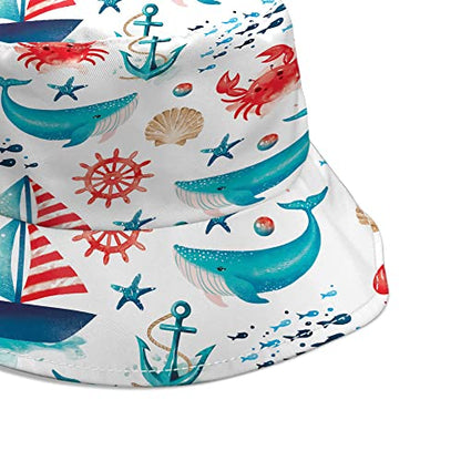 WIRESTER Reversible Bucket Hat Unisex Girl Women Men for Summer Outdoor Travel - color: Marine Boat Crab Pattern