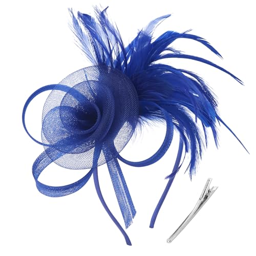 DRESHOW Fascinators Hats for Women Tulle Feather Tea Party Fascinator Hats - color: Sapphire Blue