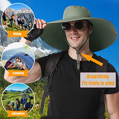 HUAMULAN Men Wide Brim Sun Hat Summer Outdoor Women Bucket Fishing Hats - color: A2-armygreen