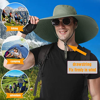 HUAMULAN Men Wide Brim Sun Hat Summer Outdoor Women Bucket Fishing Hats - color: A2-armygreen