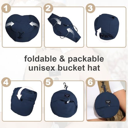 Packable Bucket Hat for Women Waterproof UV Protection Sun Hat - color: Navy