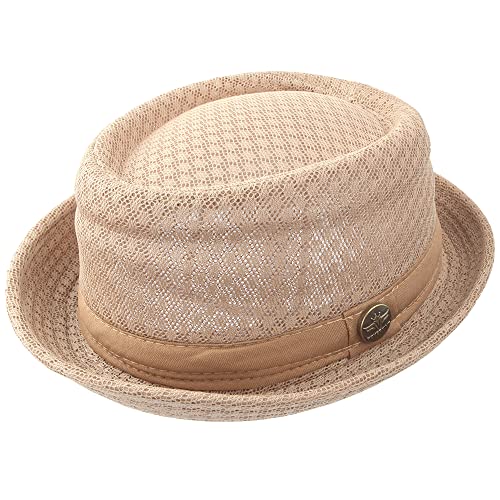 ZffXH lot 2 Pack Trilby Mesh Pork Pie Hat Summer Straw Fedora Cap Bowler Flat Top Sun Hat Lady Men Women - color: Khaki+while