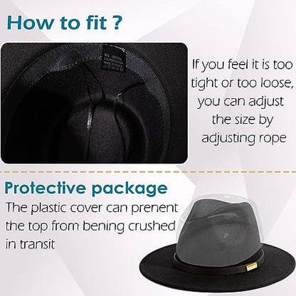 Fedora Hats for Men Wide Brim Panama Hat with Classic Belt - color: Black