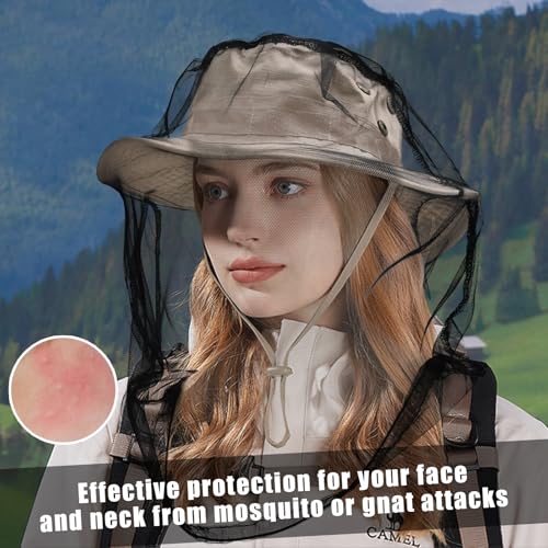 Rosoz Sun Hats for Men Women Bucket Hat UPF Protection Wide Brim Boonie Hat - color: 1pack-khaki-net