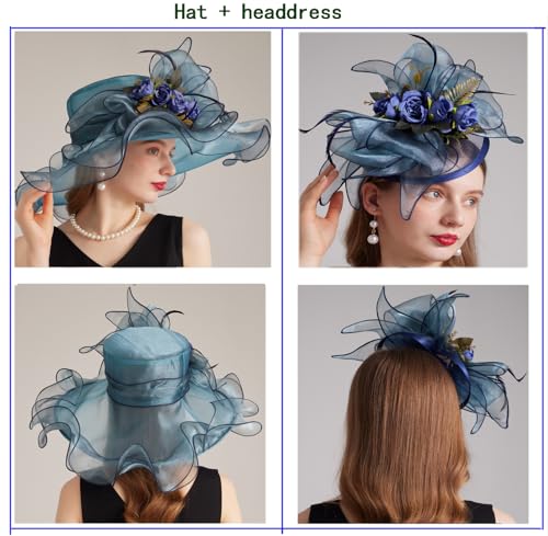 ORIDOOR Women Hats Headband Hairpin Organza Fascinator Church Hat Floral Tea Party Wedding Hat - color: 005 Cyan Bule
