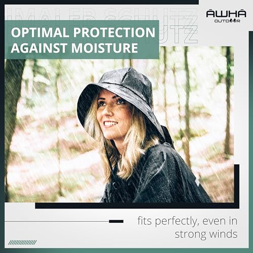 AWHA Souwester, Rain Hat - Waterproof Cap with Wide Brim and Earflaps - color: Black