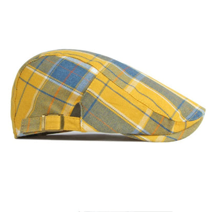 Unisex Classic Plaid Beret Newsboy Hats Flat Sun Hat Sport Golf Baseball Caps Cabbie Driving Cap Hats for Women Men - color: Yellow