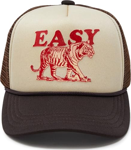 Funky Junque Premium Mesh Snapback Trucker Hat - Stylish Comfort for All - Patriotic, Humor & More - color: Easy Tiger - Brown/Beige