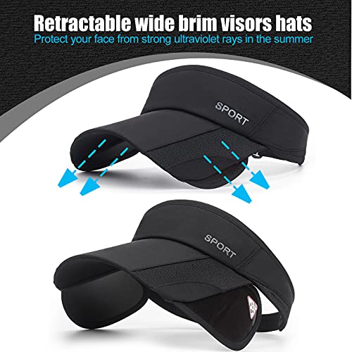 2 Pack Sun Golf Visor Hats for Women, Adjustable Retractable Brim Golf Cap Beach Hats for Women - color: Black / White