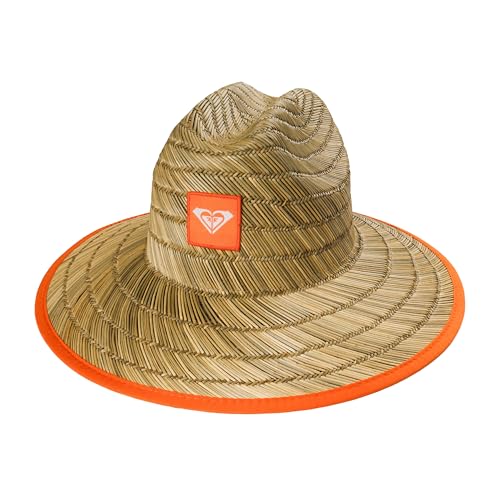 Roxy Girls' Tomboy Woven Straw Hat | Wide Brim | Adjustable | Sun Protection | Beach | Vacation | Natural - color: Nectarine