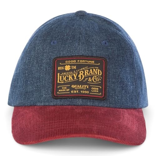 Lucky Brand Classic Cotton Adjustable | Dad Hat | Baseball Cap | Golf | Fishing | Low Profile | 5 Panel Design - color: Vintage Denim - Red