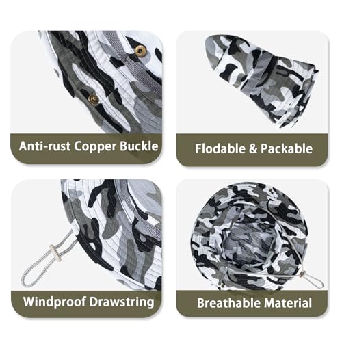 Sun Hats for Men Women Bucket Hat UPF 50+ Boonie Fishing Safari Hat - color: Gray Camo