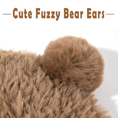 Cute Fuzzy Bear Ears Beanie Hat with Pompom Women's Furry Beanie - color: Khaki