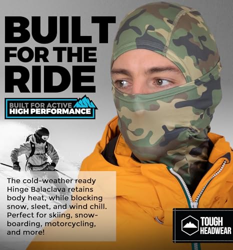 Tough Headwear Balaclava Ski Mask - Breathable Face Mask for Men - Flexible Hinge Full Face Cover - Windproof Motorcycle Gear - color: Green Camo
