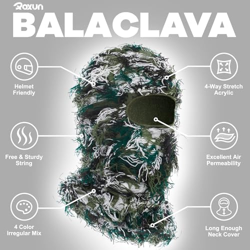 ROXUN Distressed Ski Mask Balaclava, Yeat Shiesty Fluffy Knitted Full Face - color: 01- Green Mixed